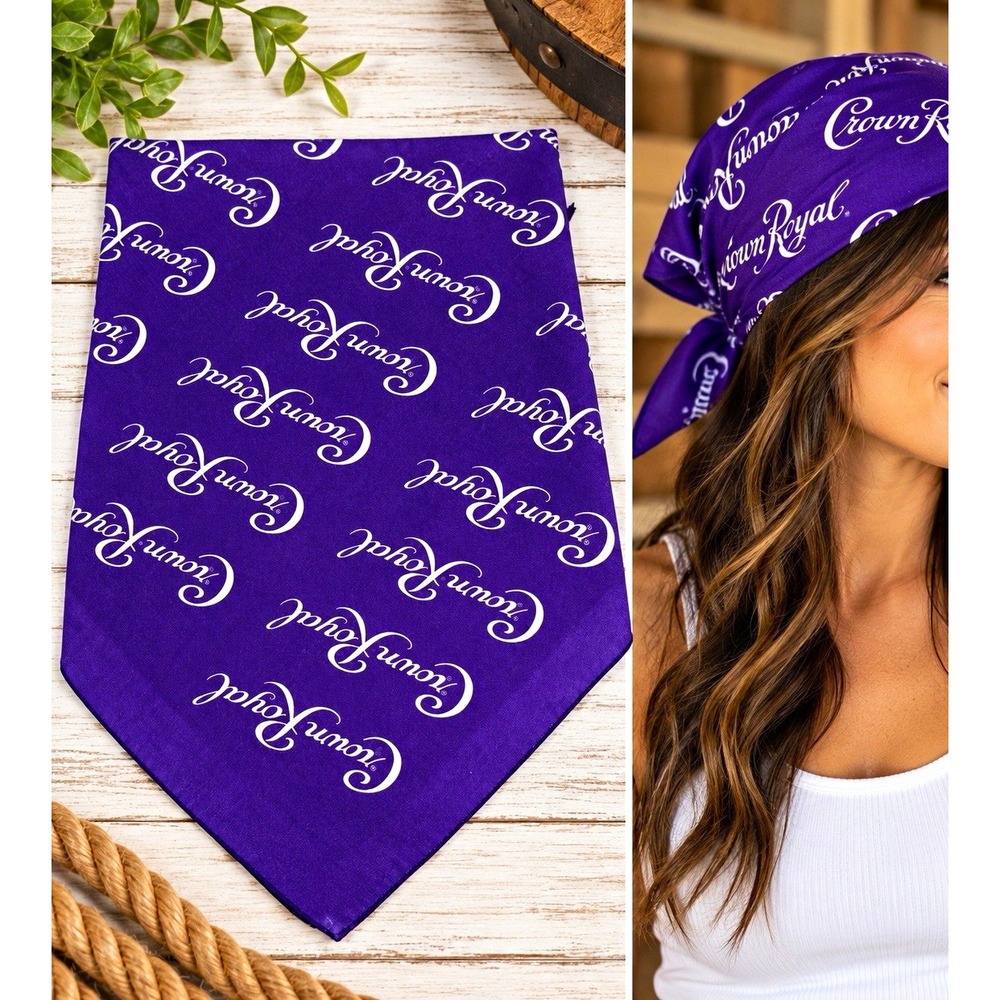 Crown Royal Purple/White Logo Bandana Scarf Whiskey Promotional Head Wrap Unisex